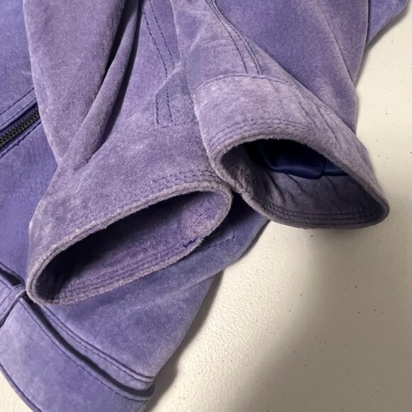 Danier Suede Leather Moto Jacket Womens M Purple Asymmetrical Full Zip - Picture 15 of 16